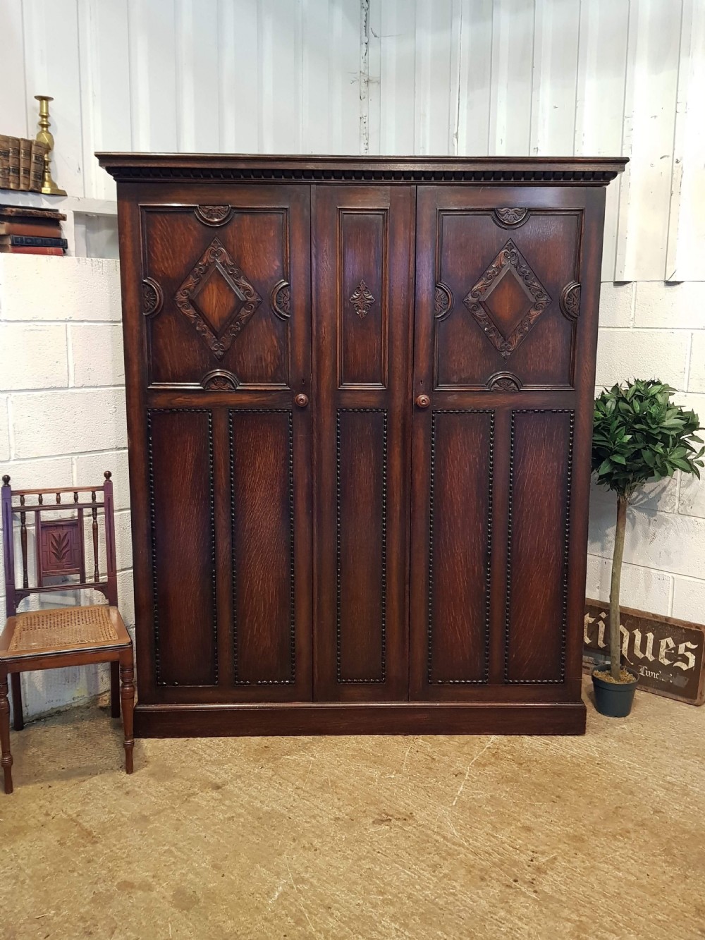Antique Edwardian Carved Oak Double Wardrobe C1900 541942 Www