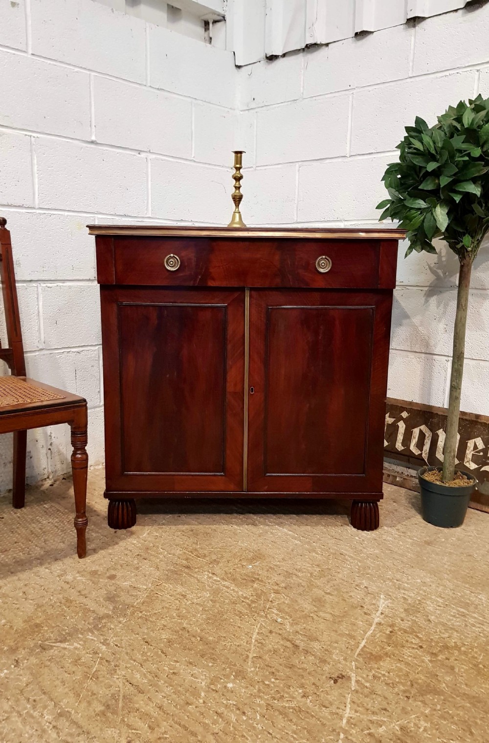 Antique Small Regency Cuban Mahogany Side Cabinet With Brass Gilt