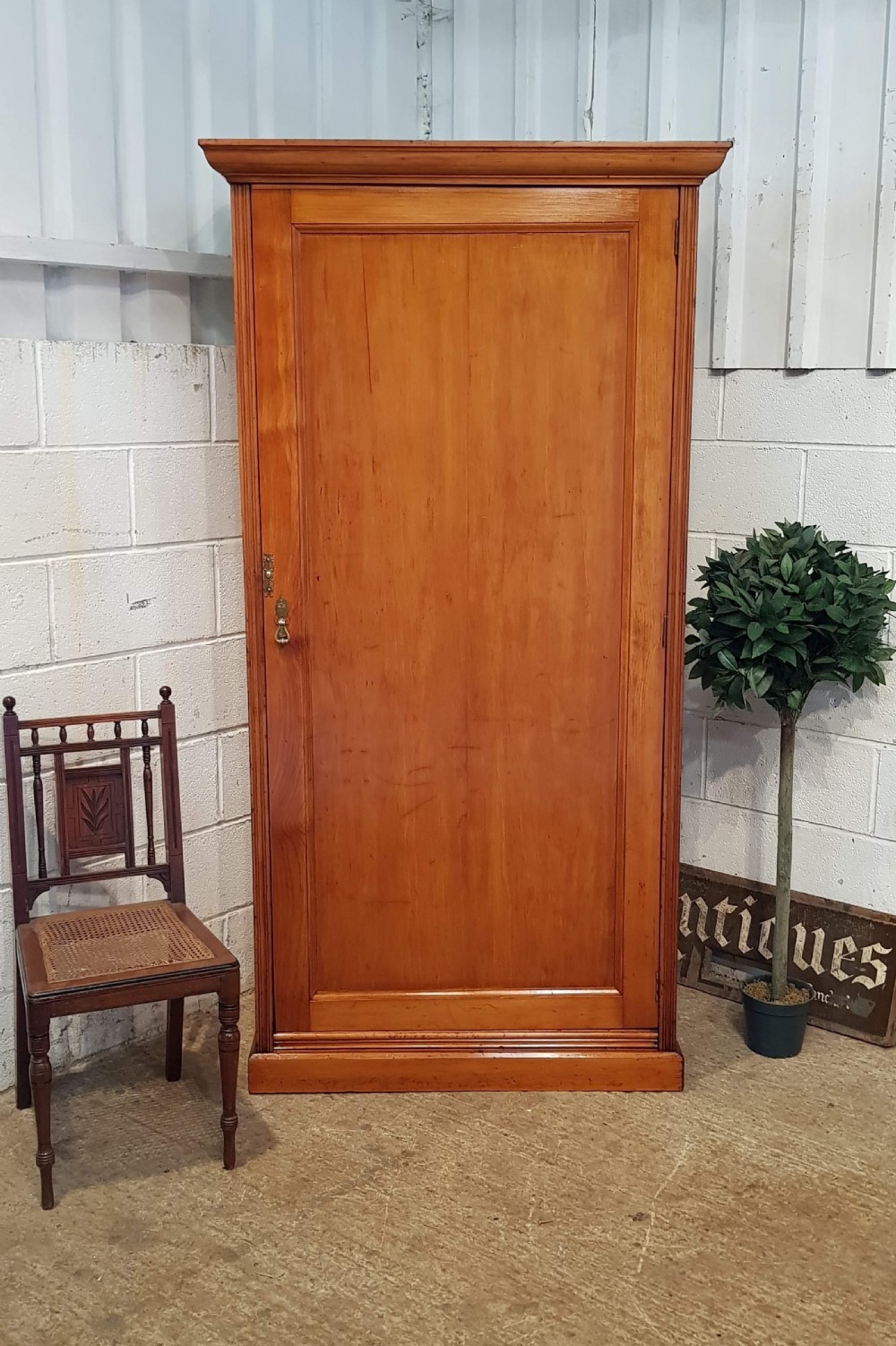 Antique Late Victorian Satinwood Single Wardrobe By Marsh Jones