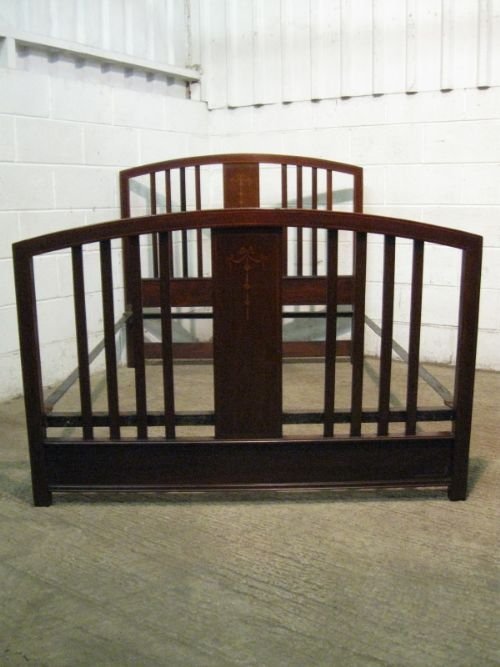 antique edwardian inlaid mahogany double bed stead c1900 wdb702511