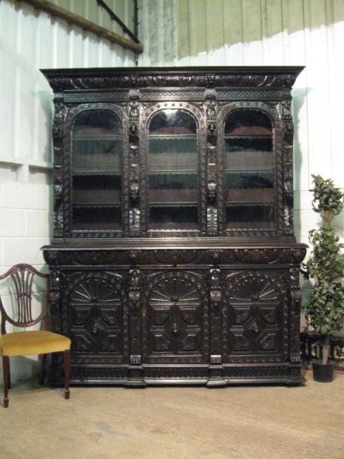 Superb Large Antique Victorian Carved Oak Library Bookcase Display