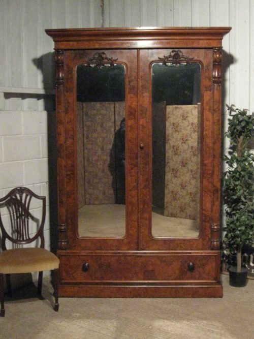 antique victorian burr walnut double wardrobe armoire c1860 wdb400312
