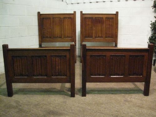 antique pair arts crafts solid oak single beds c1890 wdb150211