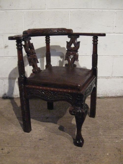 antique victorian carved oak corner chair c1880 wdb4600291