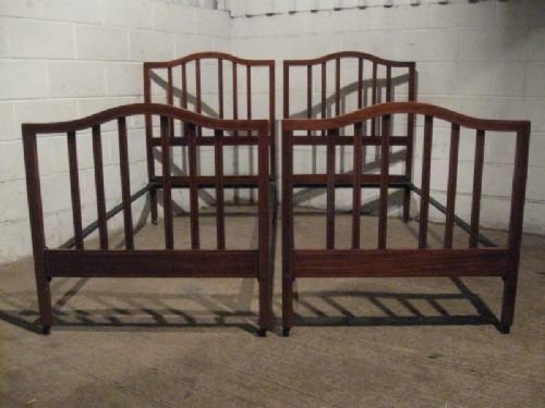 antique pair edwardian mahogany strung single beds c1900 wdb7592