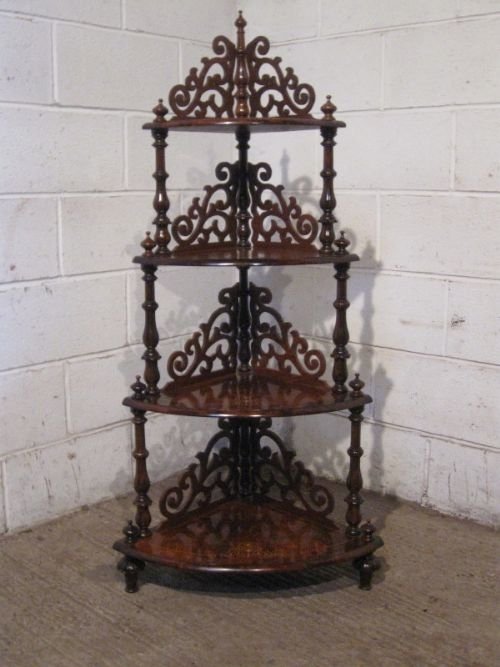 stunning antique victorian mahogany burr walnut inlaid four tier whatnot c1860 wdb4645134