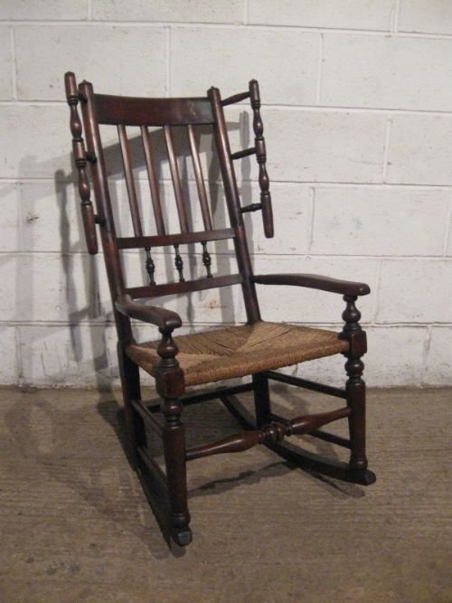 antique georgian country oak lancashire spindle back rocking chair c1780 wdb4601144