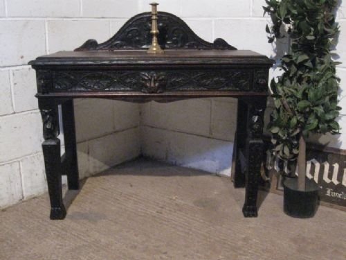 antique victorian green man carved gothic oak console side table c1880 wdb9554