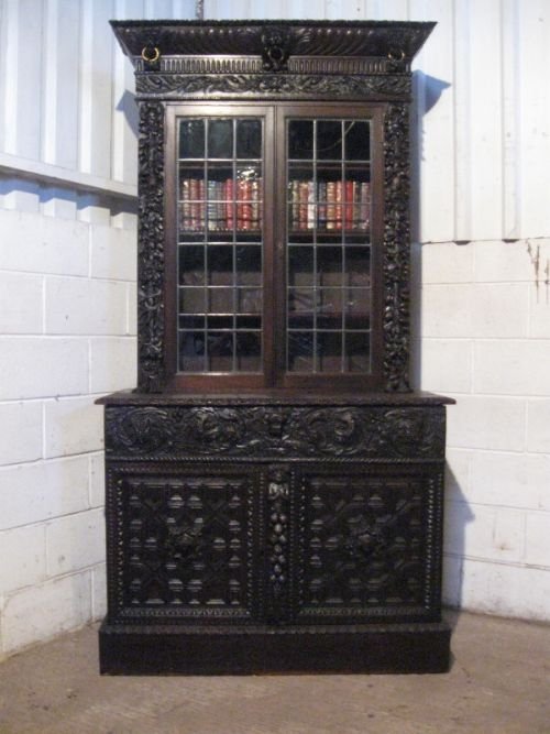 Superb Large Antique Victorian Carved Gothic Oak Library Bookcase