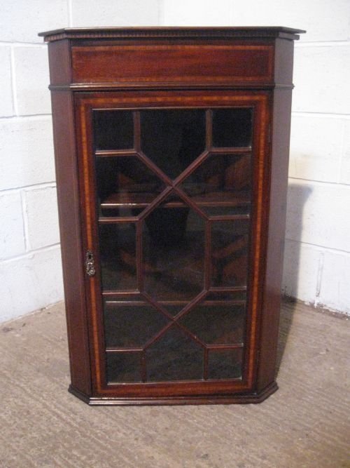 antique edwardian inlaid mahogany astragal glazed corner cabinet c1900 wdb481257
