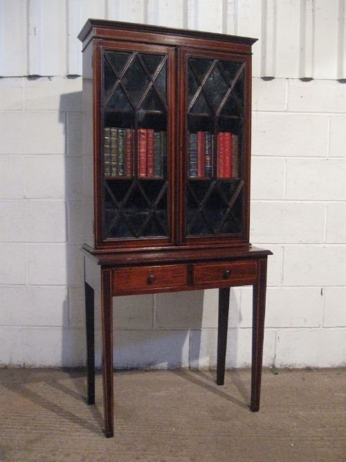 antique edwardian astragal glazed mahogany bookcase on writing desk c1900 wdb4955277