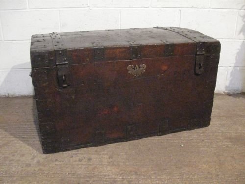 antique georgian oak iron strapped chest box trunk c1780 wdb130277