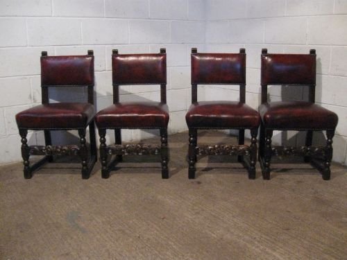 set four antique victorian jacobean oak leather dining chairs c1880 wdb5970139