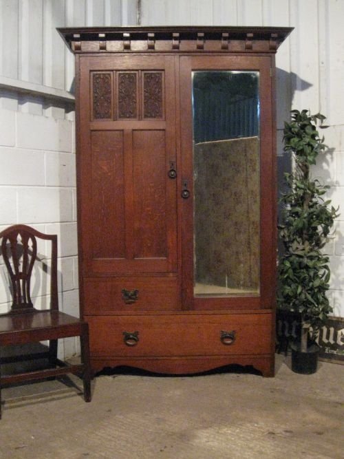 Antique Victorian Arts Crafts Oak Double Wardrobe C1890 Wdb6028