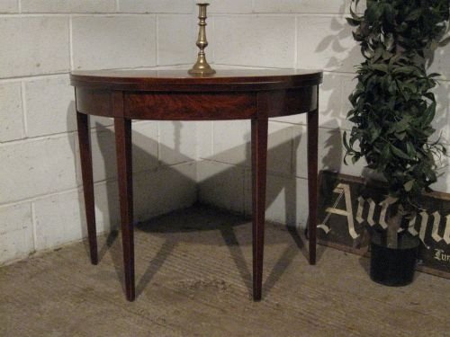 lovely antique georgian regency mahogany demi lune fold over tea games table with fine inlay c1800 wdb6048279