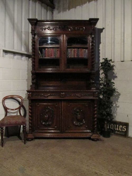 antique large victorian carved oak bookcase c1880 wdb6177612