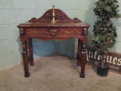 antique victorian carved oak green man hall side table desk c1880 w6271142