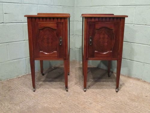 antique pair superb quality edwardian mahogany inlaid bedside cabinets c1900