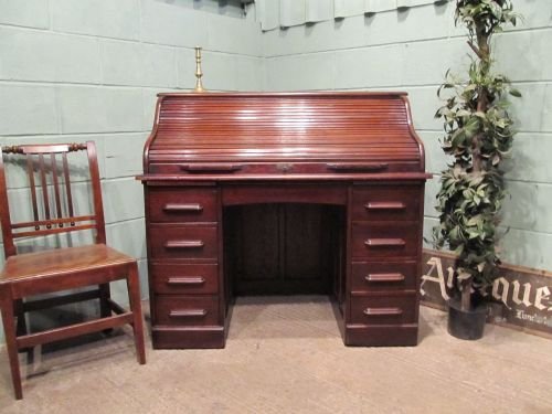 antique edwardian oak roll top pedastal desk c1900 w650627