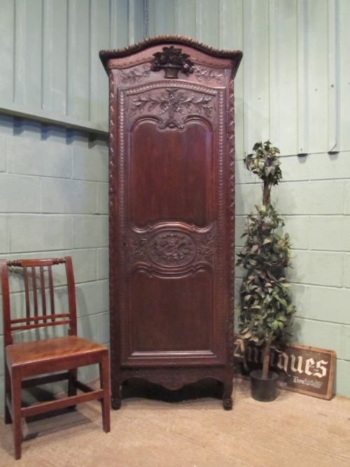 antique 19th century french narrow oak armoire linen press c1850 w6582269