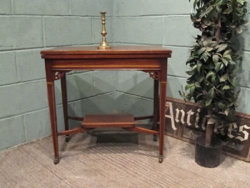 antique mahogany inlaid fold over card table c1900 w6595269