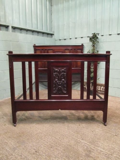 antique victorian art nouveau mahogany double bed c1890 w6809272