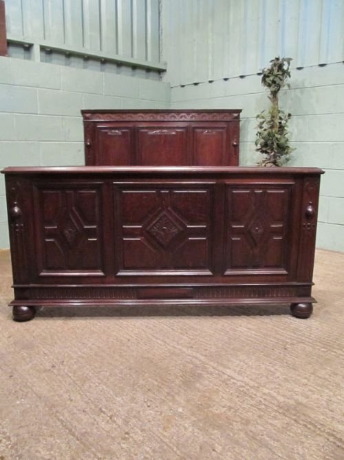 antique victorian carved oak double bed c1880 w6995186