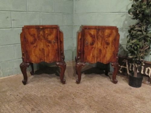 antique pair burr walnut bedside cabinets c1920 w701827