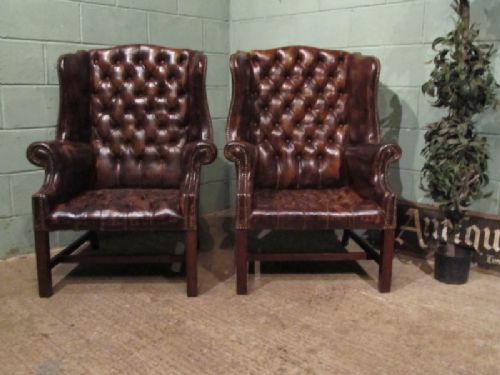 antique pair georgian style chesterfield button down leather armchairs wdp138