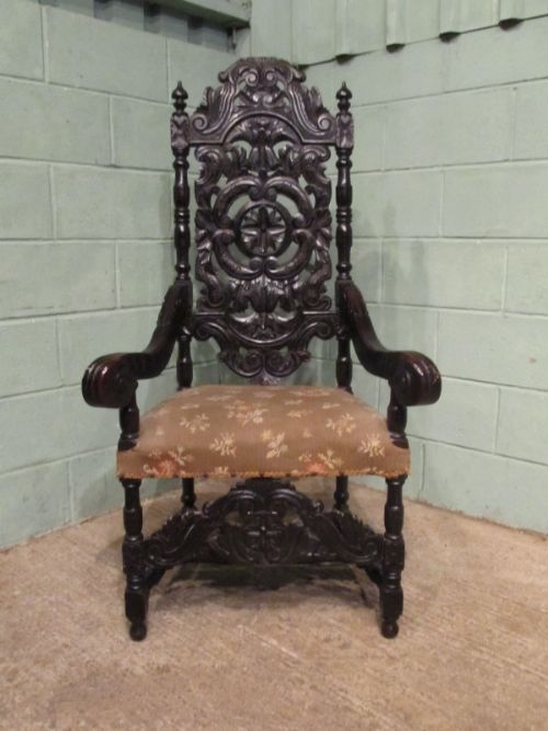 antique early victorian carved oak throne hall chair c1840 w7842301