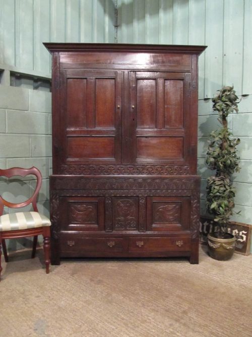 Antique Late 18th Century Country Oak Tack Cupboard Wardrobe C1780