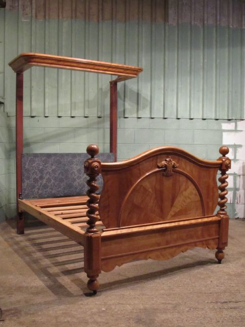 antique victorian satin birch half tester double bed c1880 w71301510