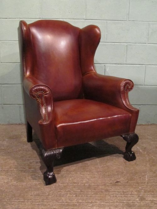 antique late victorian leather wing armchair c1890 wd3010