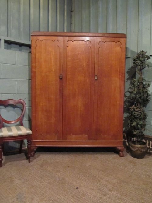 antique cotswold school oak triple wardrobe c1920 w7209312
