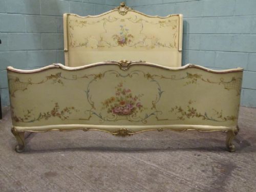 antique 19th century italian hand painted 5' 6 king size bed c1880