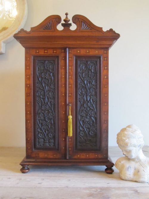 antique 19th century walnut inlaid specimen collectors cabinet