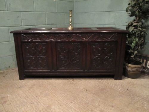 antique early 18th century carved oak coffer c1700