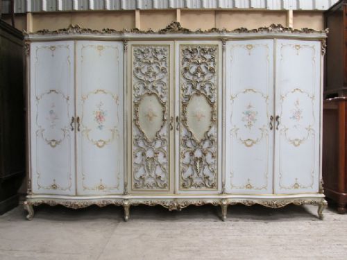 antique italian rococo hand painted large serpentine wardrobe 10ft long c1950
