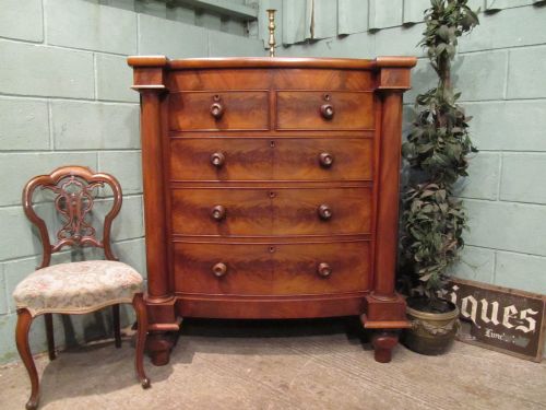 Antique Victorian Mahogany Bow Front Scotch Chest Of Drawers C1880