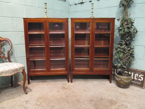Antique Pair Edwardian Mahogany Glazed Bookcases C1900 267676