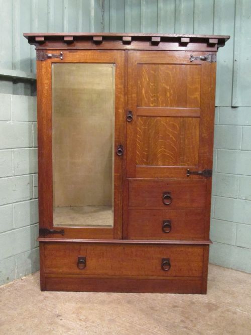 antique arts crafts oak double wardrobe compactum by blyth sons c1890