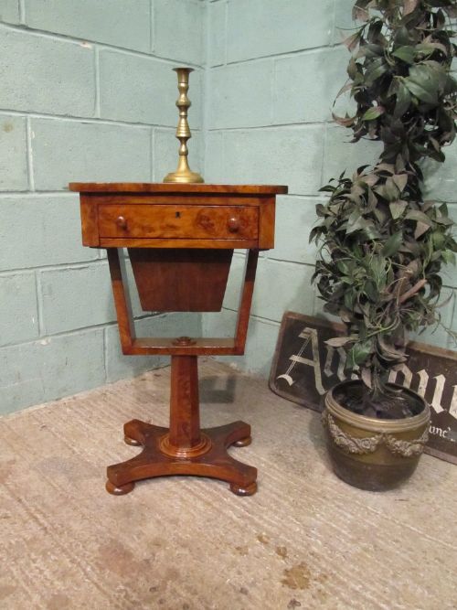 antique william 1v burr walnut work sewing table c1830