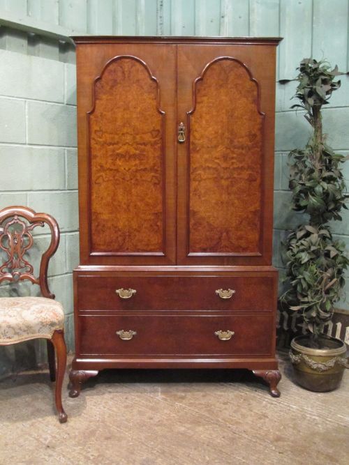 burr walnut queen anne linen clothes press c1920