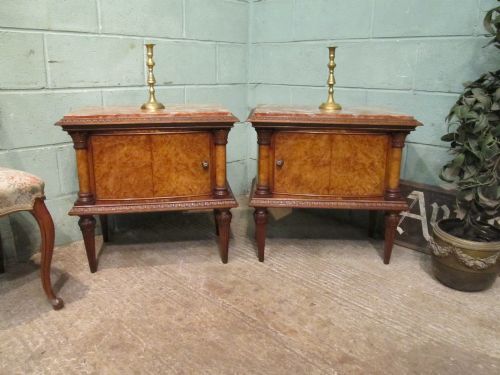 antique pair italian burr walnut bedside cabinets c1880