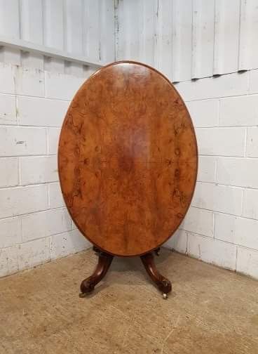 antique burr walnut oval tilt top loo table c1880