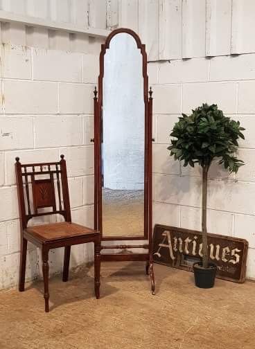 antique full length burr walnut mahogany cheval mirror c1920