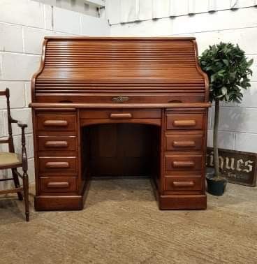 Antique Edwardian Walnut Roll Top Derby Desk By T. Inglesant