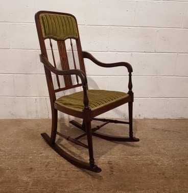 antique edwardian mahogany inlaid rocking chair c1900