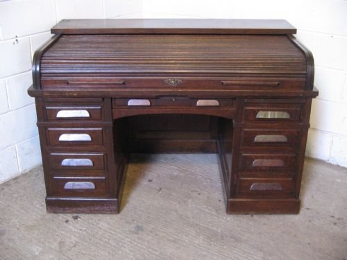 antique globe wernicke oak tambour roll top pedastal desk c1900