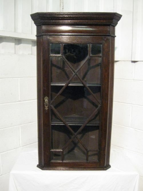 antique georgian astragal glazed oak corner cabinet